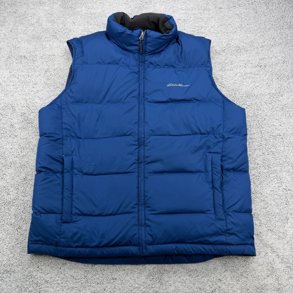 Eddie Bauer Down Vest Mens Large Royal Blue 650 Quilted Zip Pocket Puffer Jacket